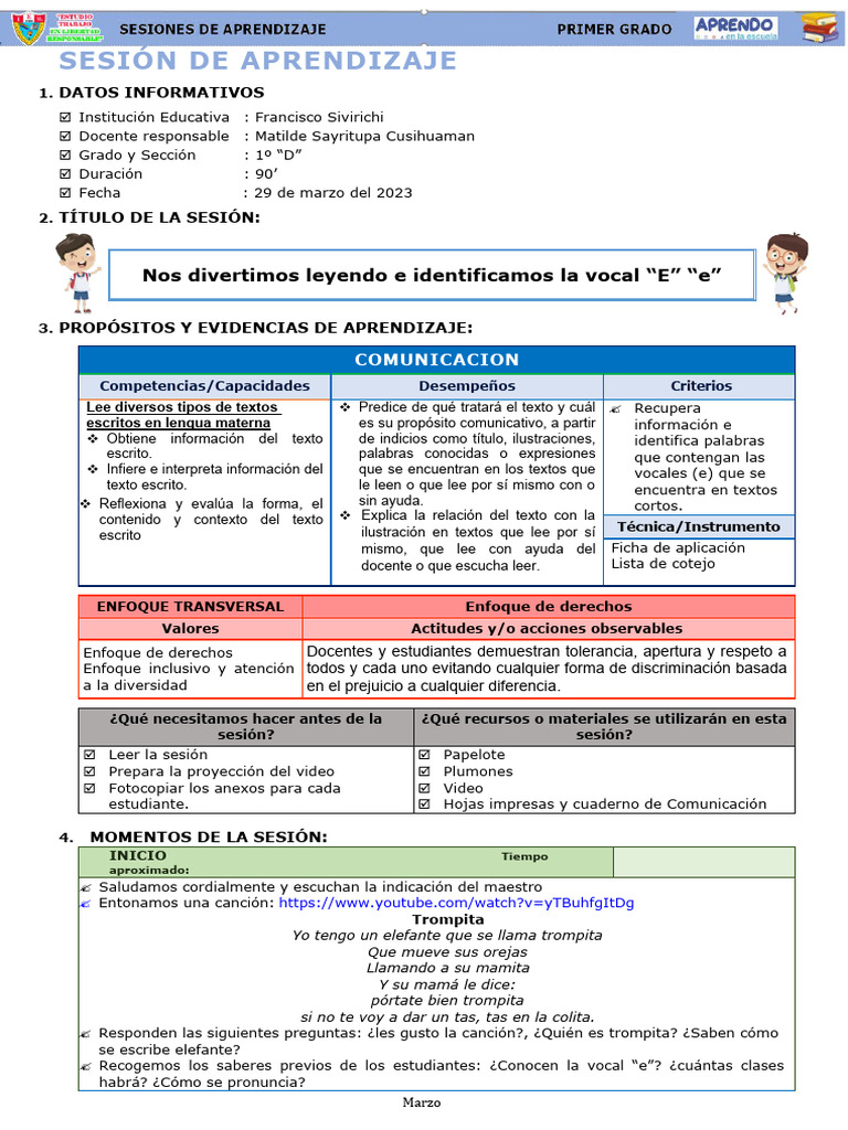 COM - Nos Divertimos Leyendo e Identificamos La Vocal "E" (1) - 29 de ...
