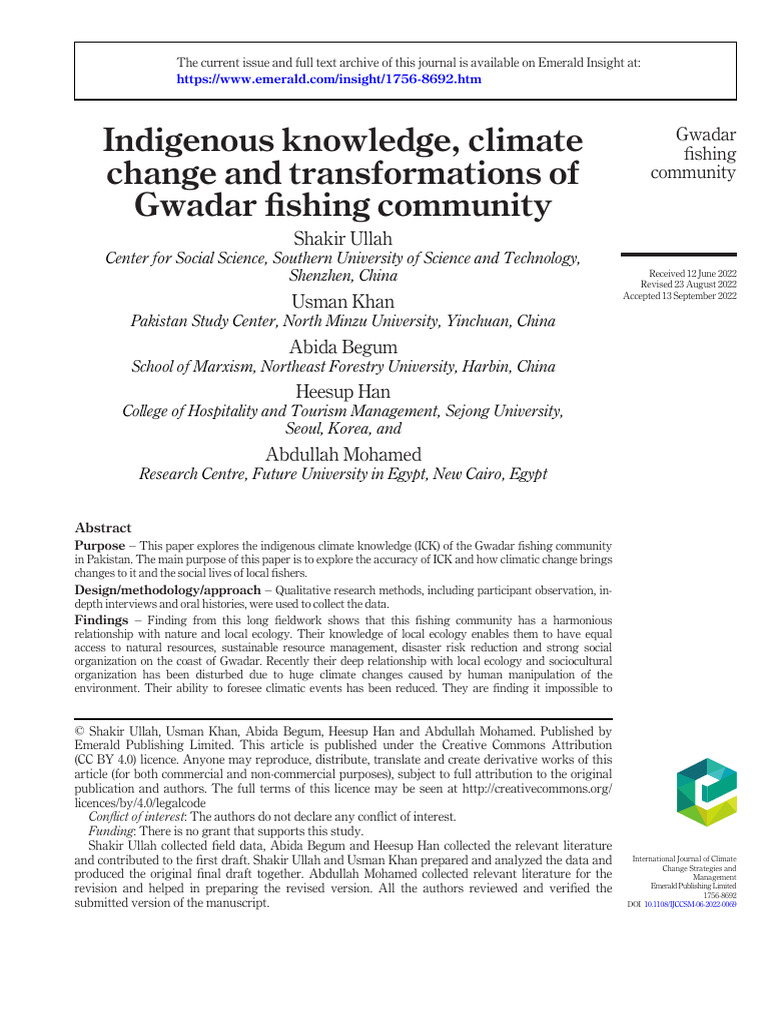 Indigenous Knowledge, Climate Change and Transformations of Gwadar ...