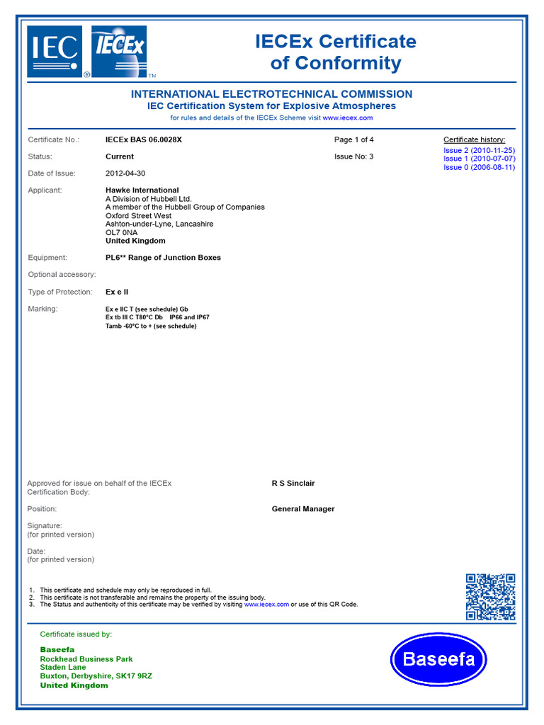 IECEx Certificate for PL6 Junction Boxes | PDF | Insulator (Electricity ...