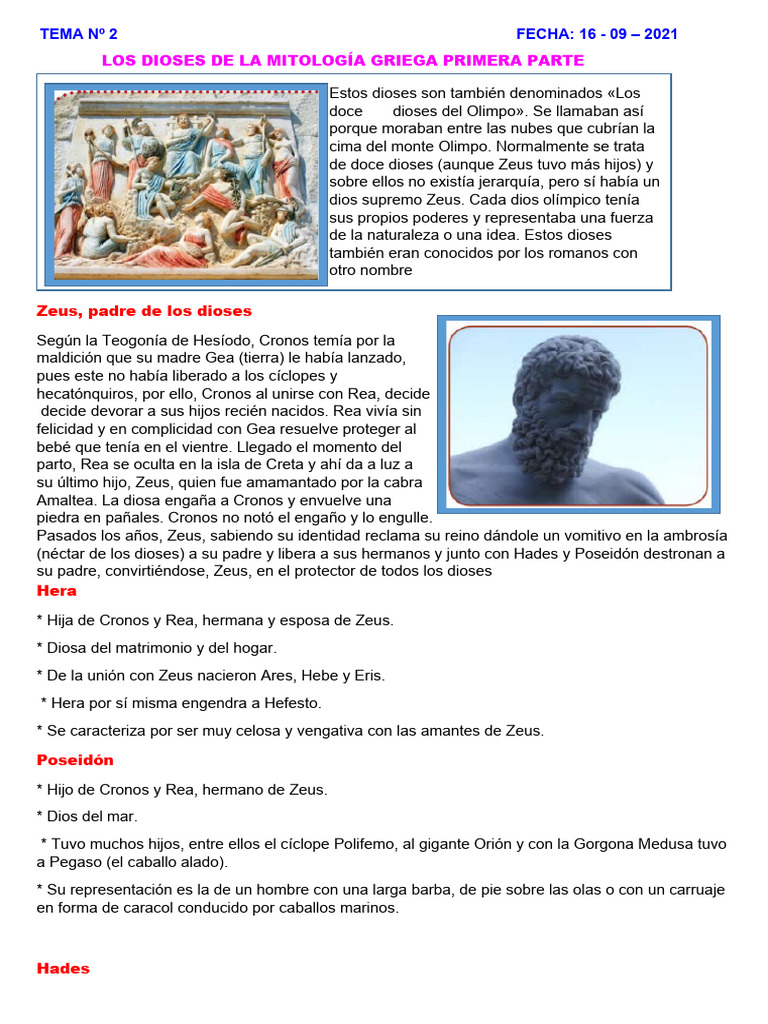 Dioses de la Mitología Griega | PDF | Zeus | Hera