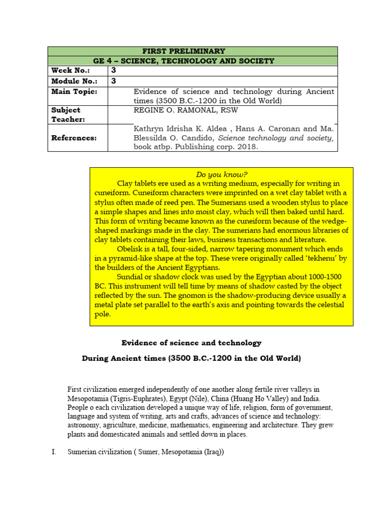 MODULE 3 in Science Technology and Society GE 4 | PDF | Mesopotamia | Sumer