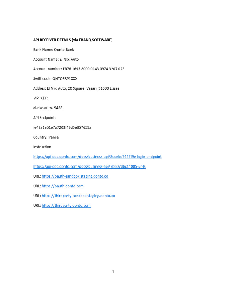 Qonto Bank API Endpoints | PDF