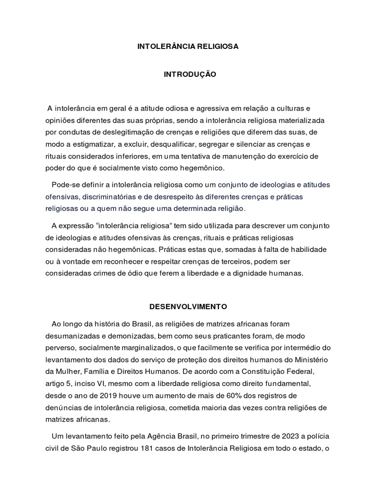Intolerância Religiosa no Brasil: Desafios | PDF | Racismo ...