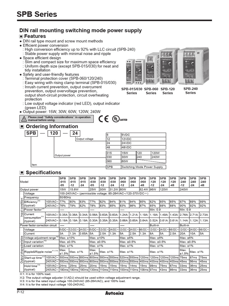 Autonics-SPB-datasheet | Download Free PDF | Power Supply | Rectifier