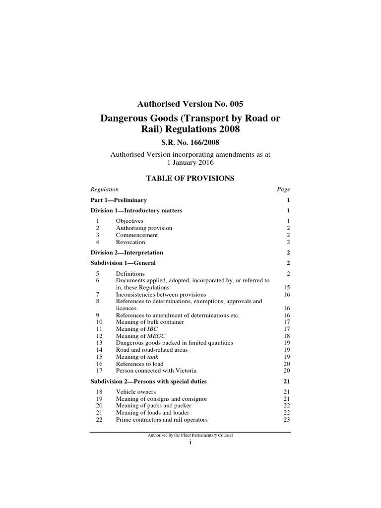 Dangerous Goods (Transport by Road or Rail) Regulations 2008 PDF