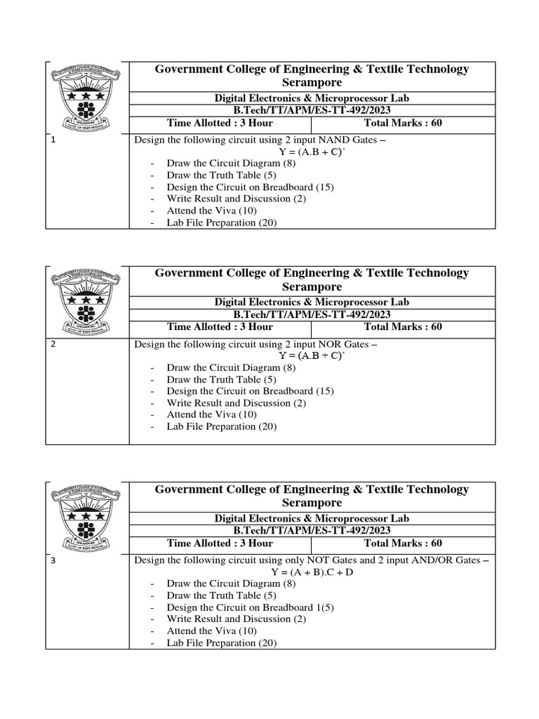 B.Tech Digital Electronics Lab Tasks | PDF | Programming | Computer Program