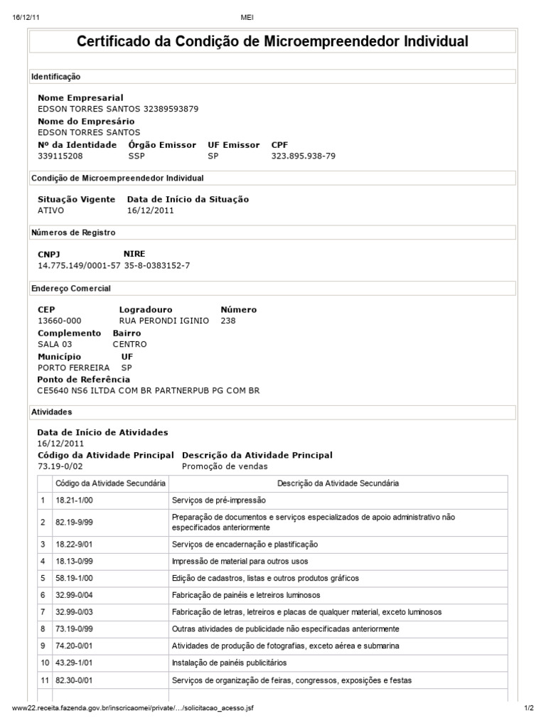 Certificado Mei | PDF | Brasil