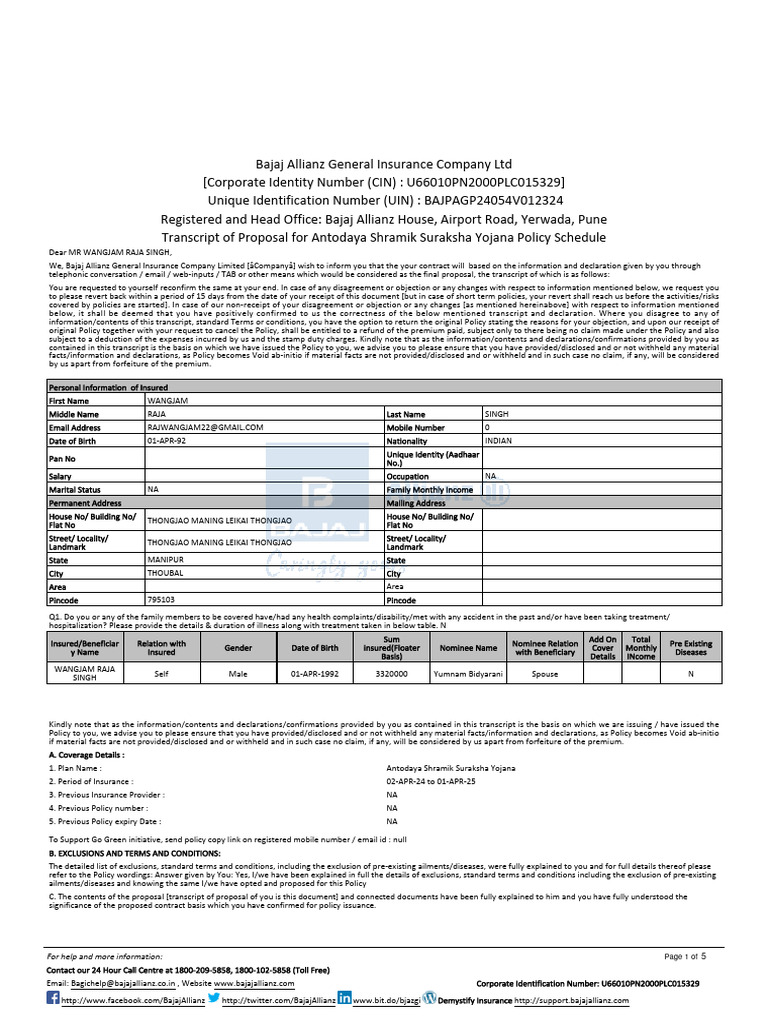 Bjaz GC Policy Schedule | PDF | Insurance | Underwriting