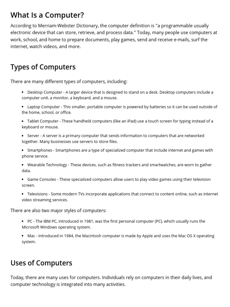 History of computers definition types lesson pdf personal