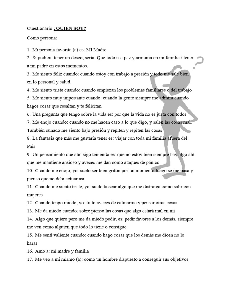 Cuestionario de Autoconocimiento Personal | PDF | Relaciones personales ...