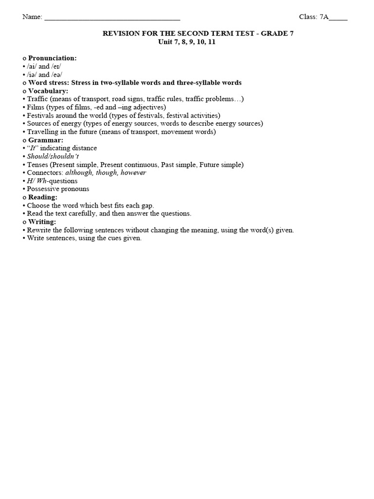 Grade 7 Second Term Test Revision | PDF | Hybrid Vehicle | Engines