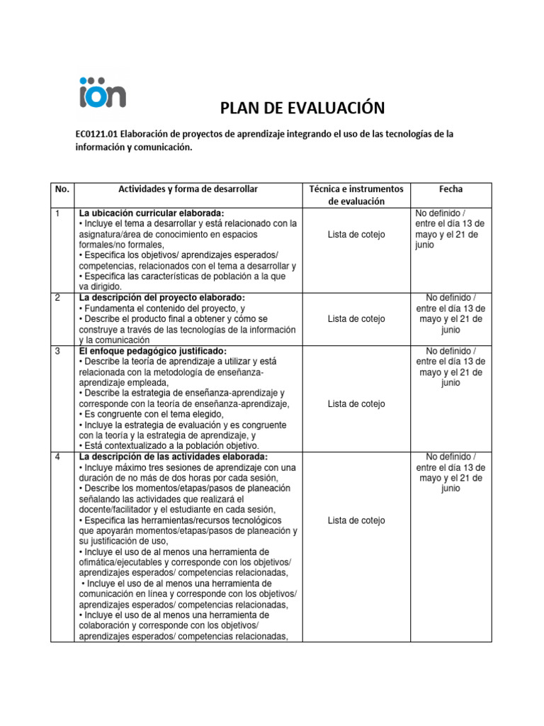 Plan de Evaluación Ec0121.01 Escuelas Normales | PDF | Evaluación ...