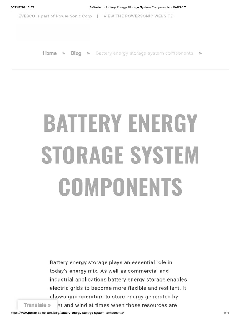 A Guide To Battery Energy Storage System Components Evesco Pdf