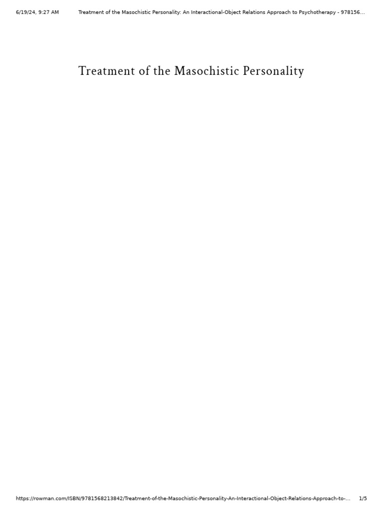 Masochistic Personality Treatment Guide | PDF | Psychotherapy | Psychology
