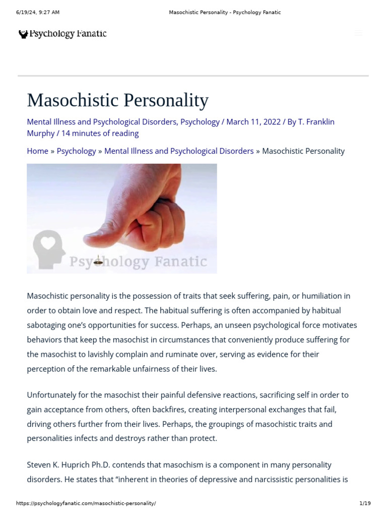 Understanding Masochistic Personality Traits | PDF | Sadomasochism ...