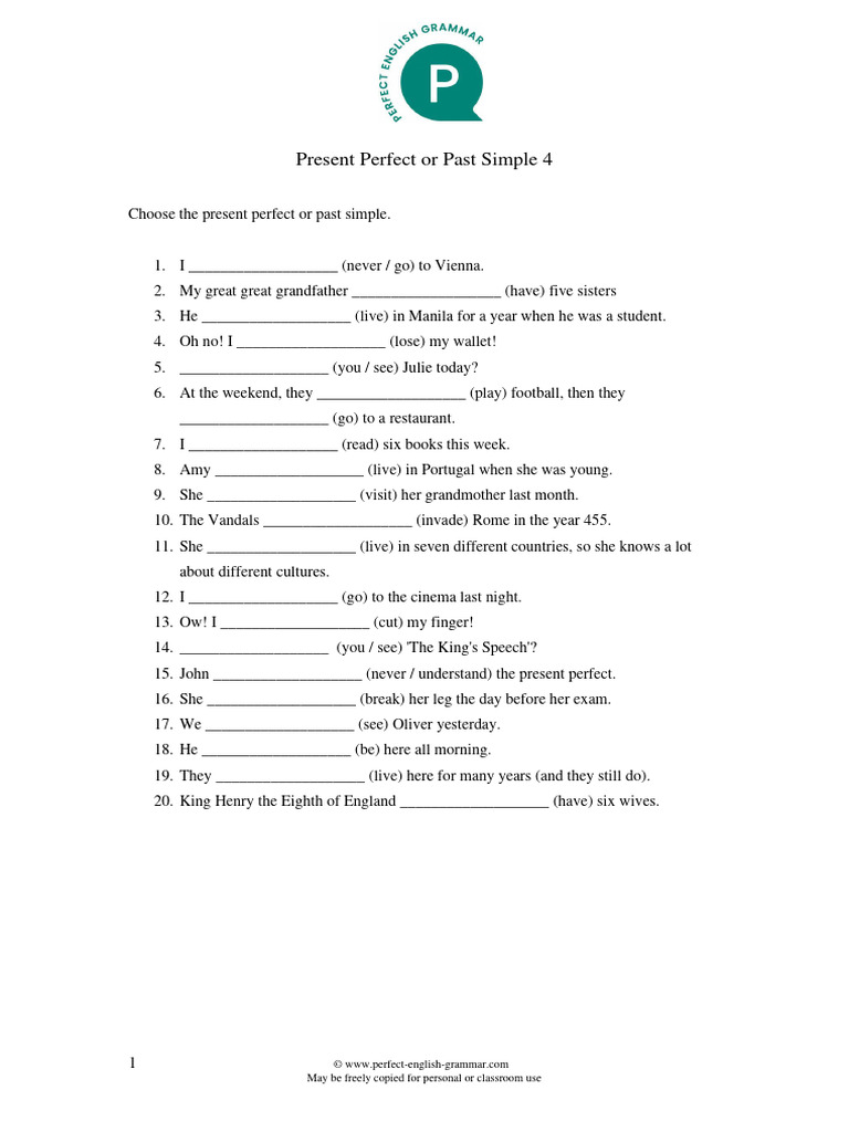 Present Perfect or Past Simple 4 | PDF