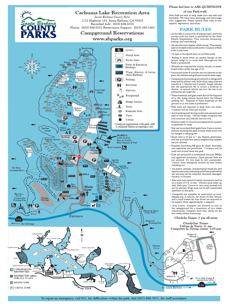 Detailed Map of Cachuma Lake - Rules and Regulations