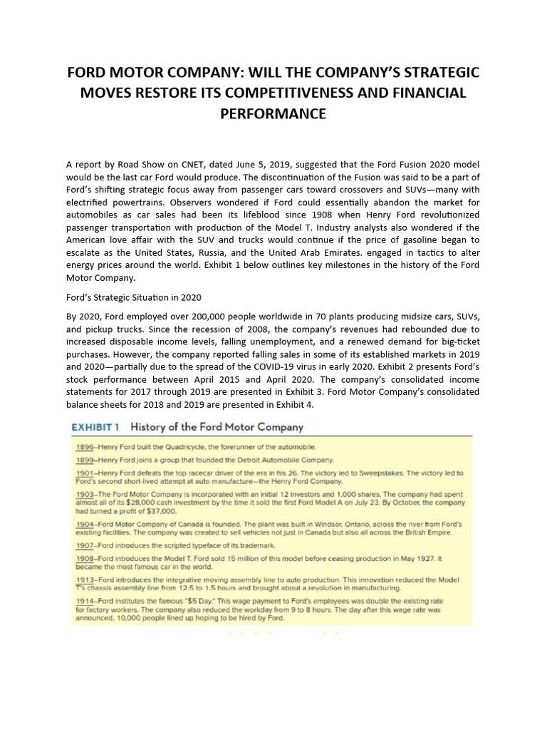 Ford's Financial Performance and Strategy 2020 | PDF | Ford Motor ...