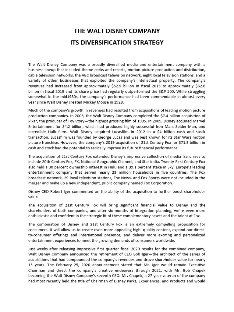 Disney's Strategic Diversification Overview | PDF | The Walt Disney ...