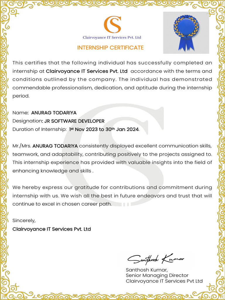 ANURAG TODARIYA CIS Internship Certificate PDF