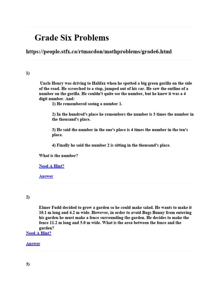 Grade 6 Problems math 试题套卷 | PDF | Gasoline