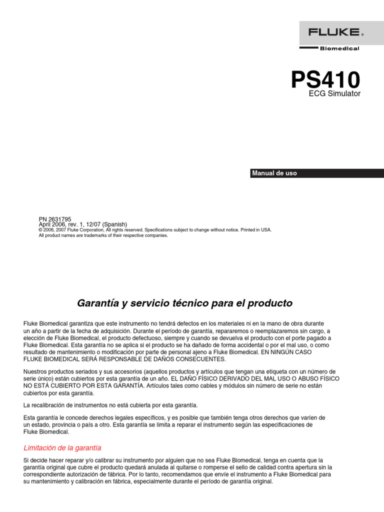 Manual del Simulador ECG PS410 | PDF | Electrocardiografia ...