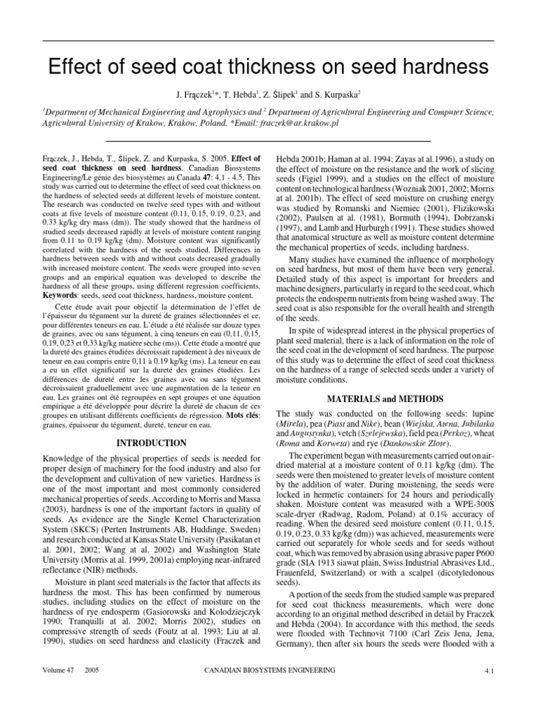 Effect of Seed Coat Thickness On Seed Hardness | PDF | Seed | Hardness