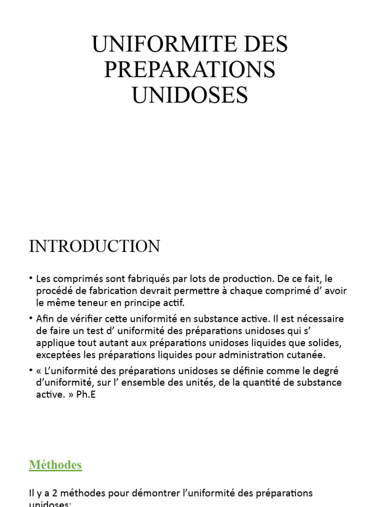 Uniformité des préparations unidoses | PDF | Masse