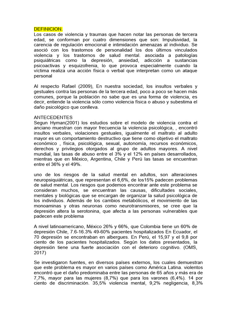 Violencia y Salud Mental en Adultos Mayores | PDF | Vejez | Depresión ...