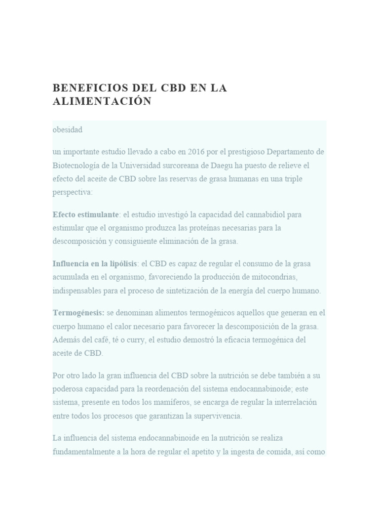 Beneficios Del CBD en La Alimentación | PDF