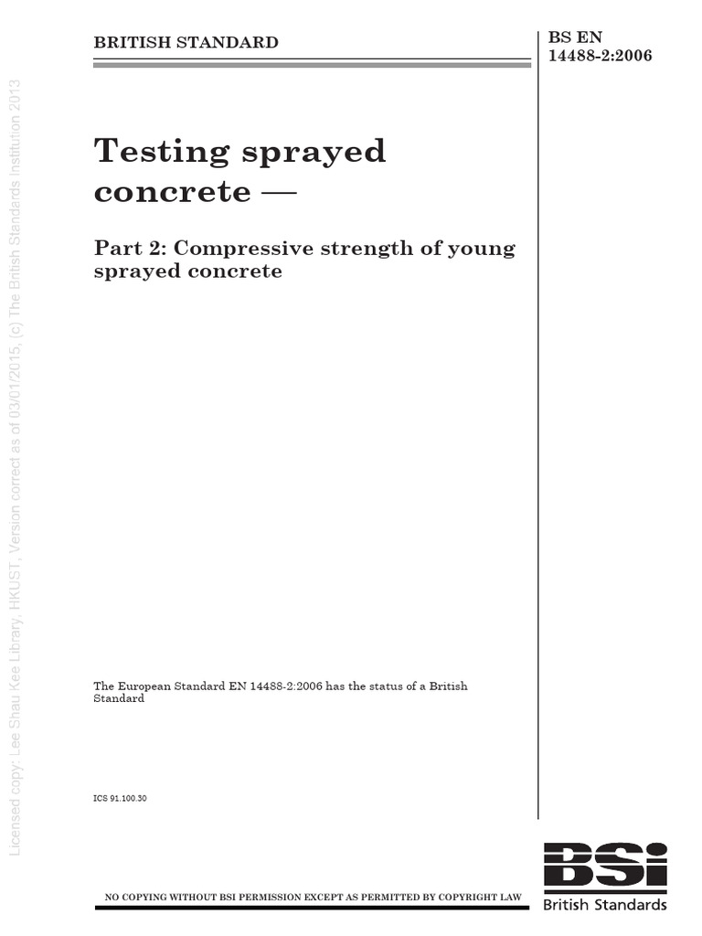 EN 144882 Testing Sprayed Concrete. Compressive Strength of Young