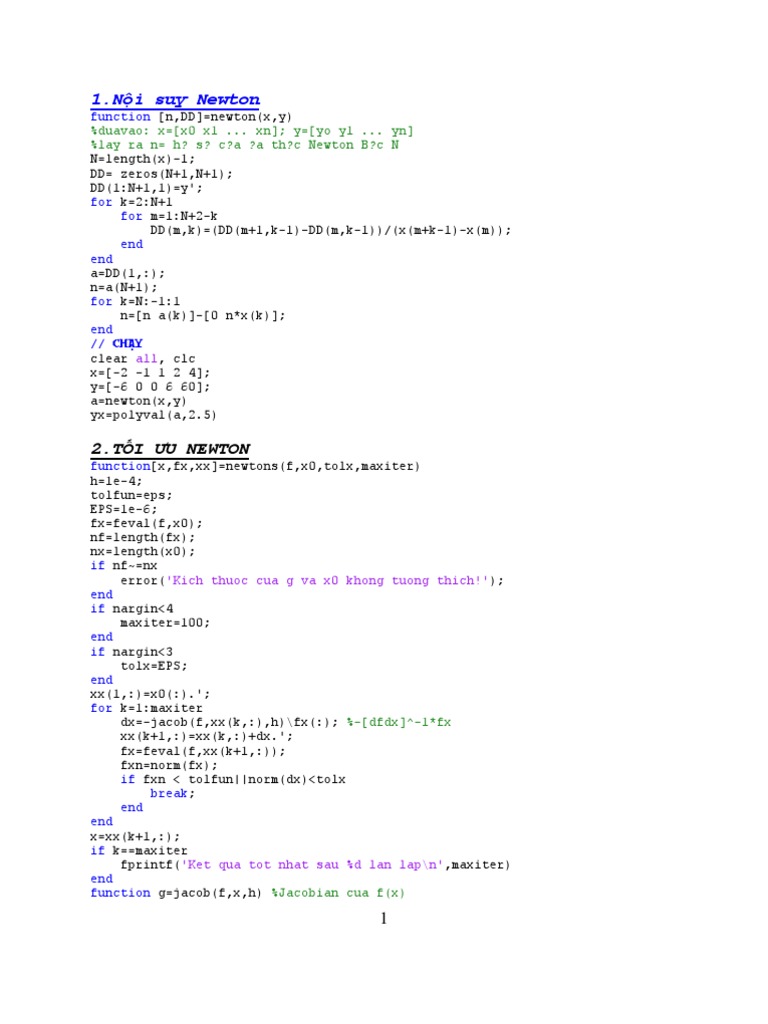 Numerical Methods in MATLAB Code | PDF