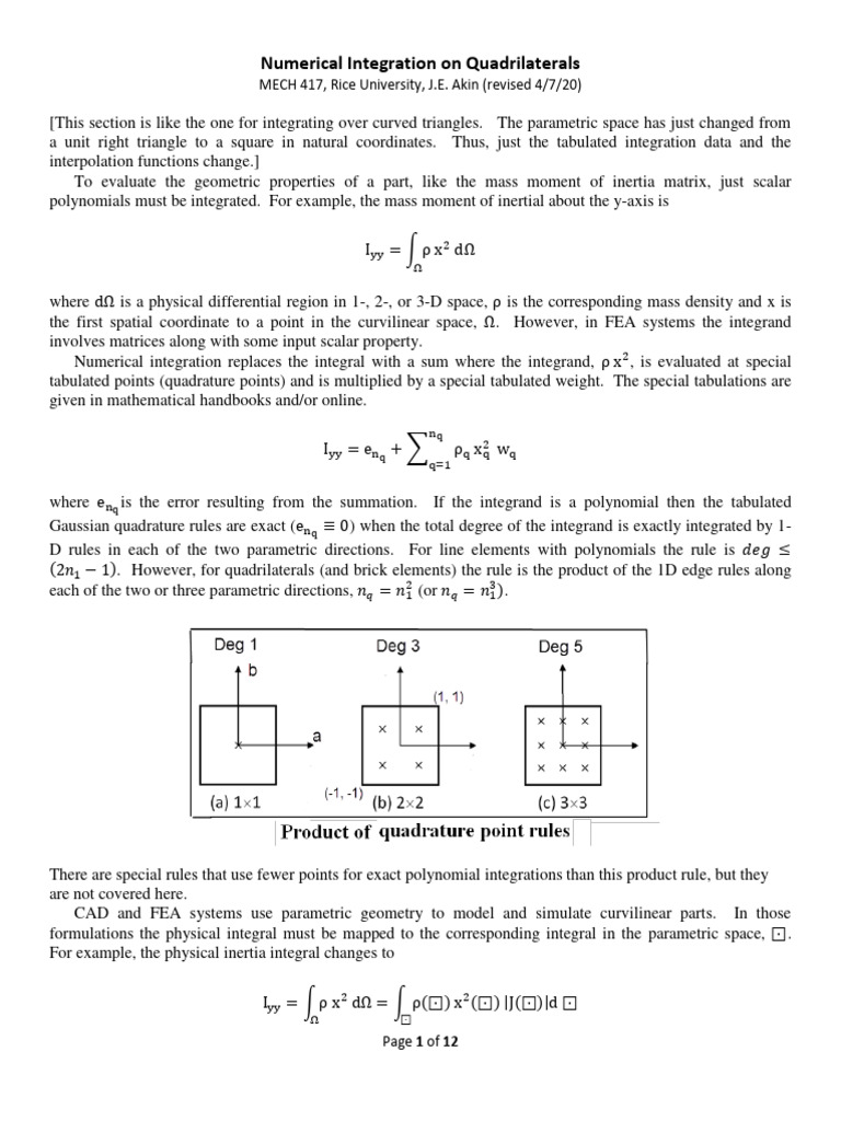 Numerical Integration for Quadrilaterals | PDF | Integral | Determinant