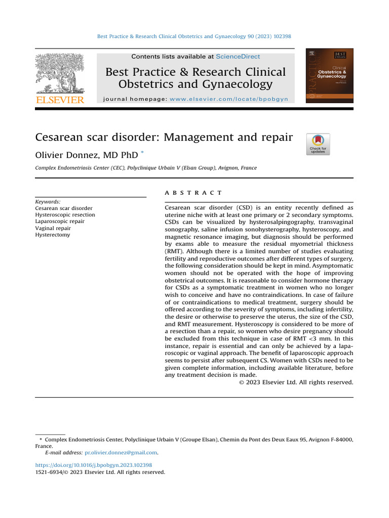 Cesarean Scar Disorder- Management and Repair | PDF | Medical ...