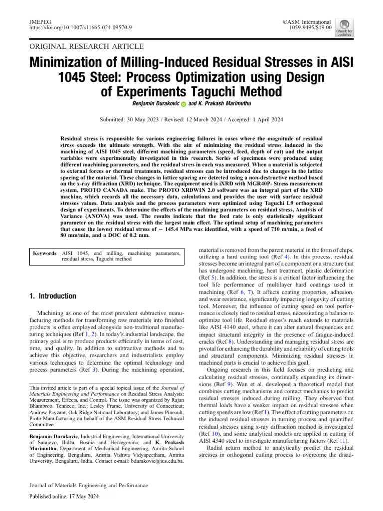 Optimize Milling to Reduce Residual Stress | PDF | Stress (Mechanics ...