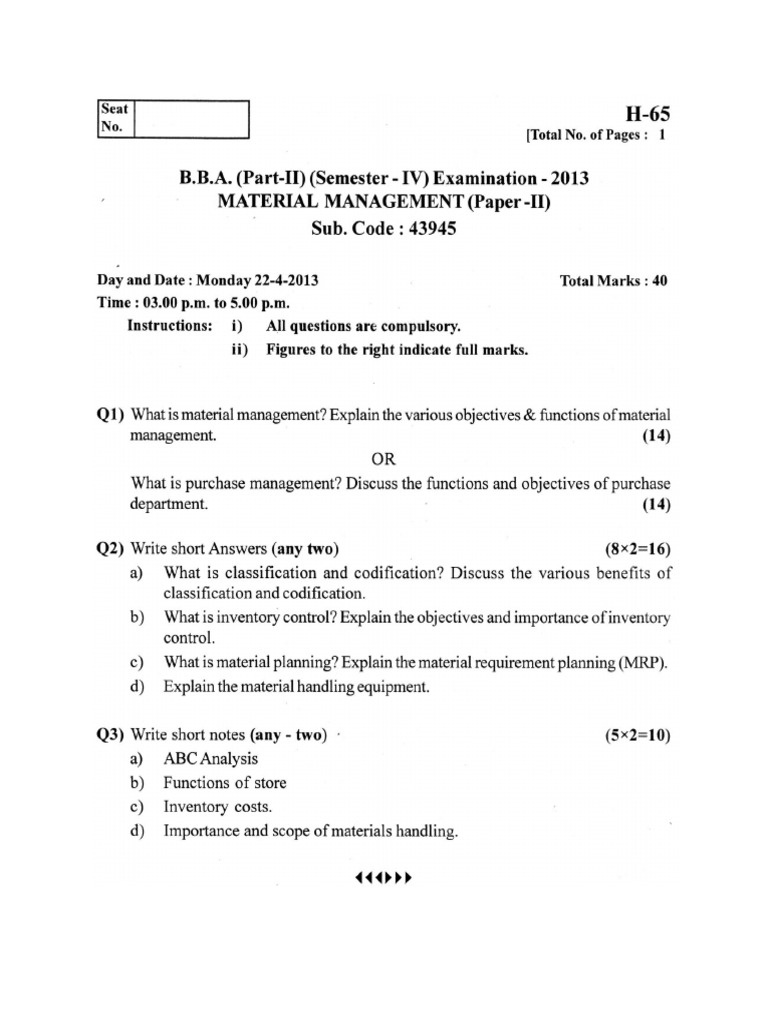 Material management old qpaper pdf