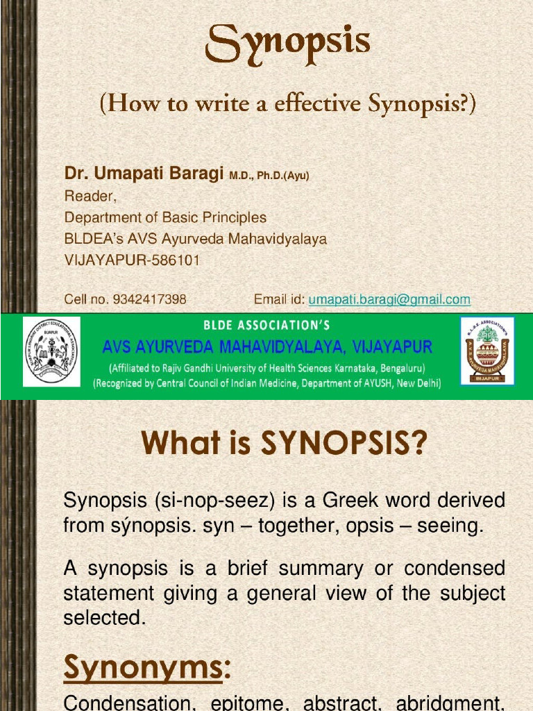 Synopsis How To Write A Effective Synopsis | PDF