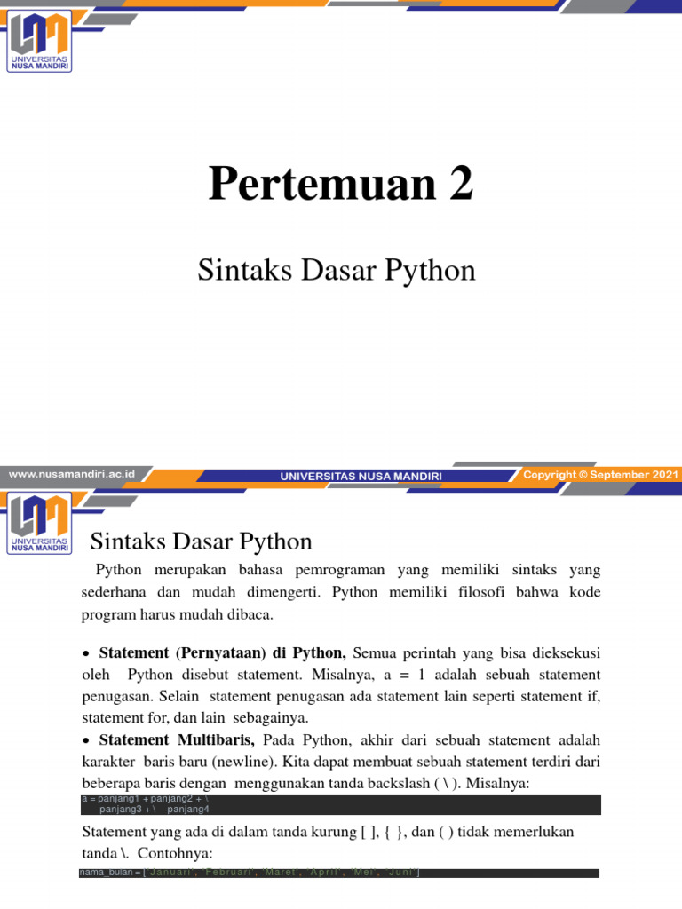 Sintaks Dasar Pemrograman Python | PDF