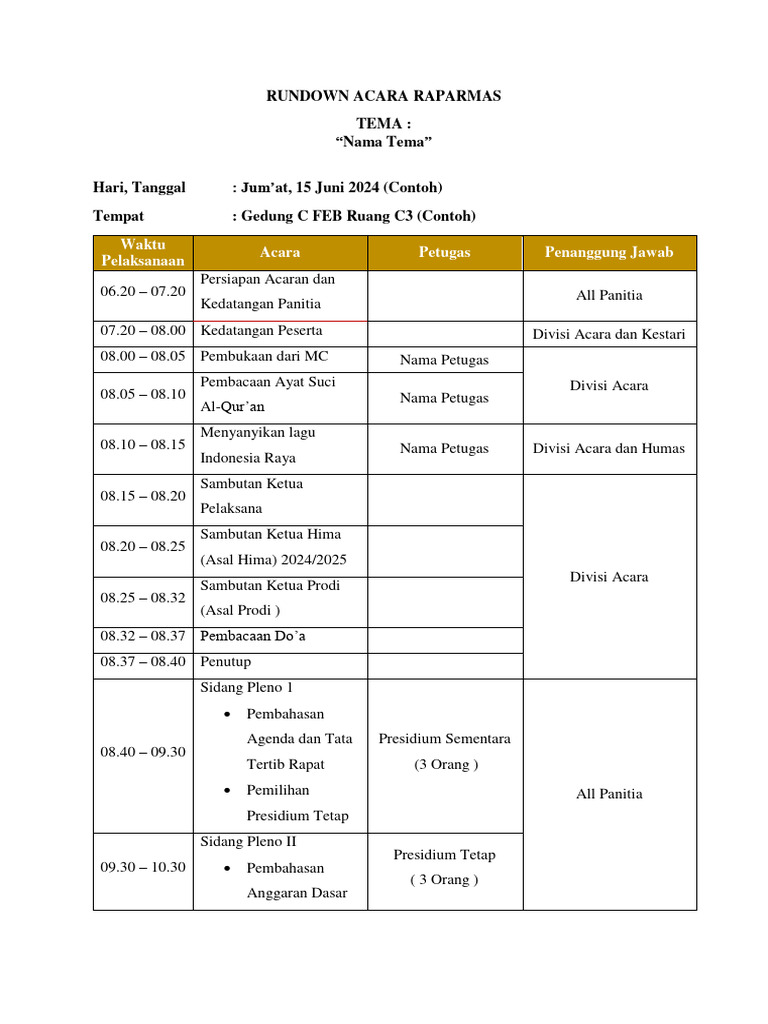 Rundown Acara Raparmas | PDF