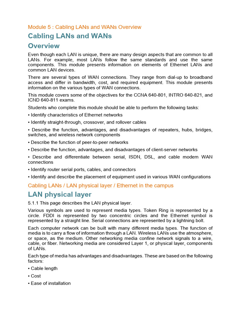 Cabling LAN's and WAN's | PDF | Network Switch | Computer Network