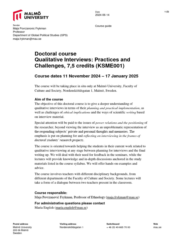 Course guide qualitative interviews practices and challenges ht24