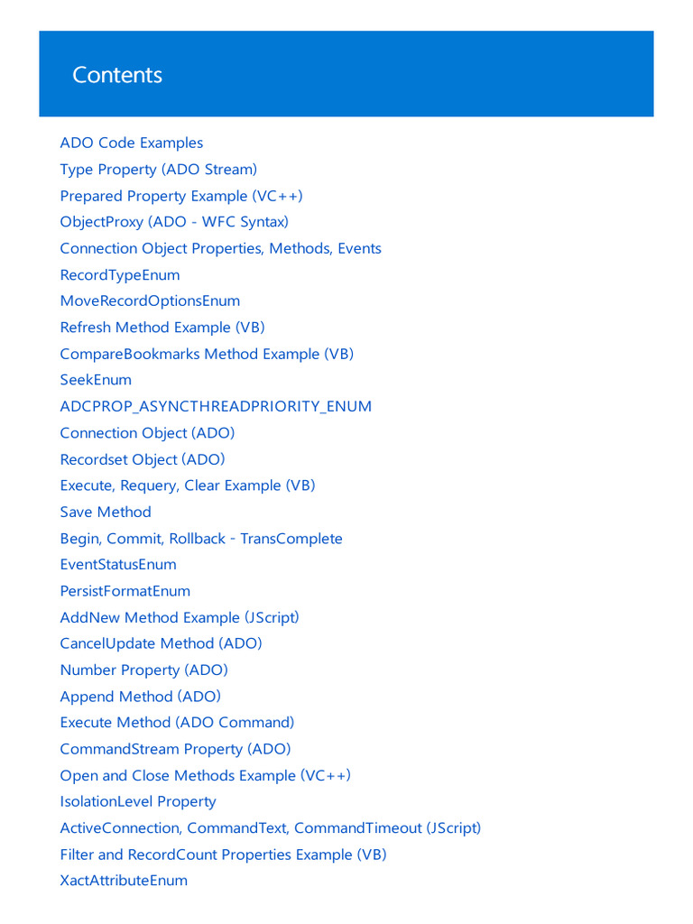 ADO Code Examples and Syntax Guide | PDF | Method (Computer Programming ...