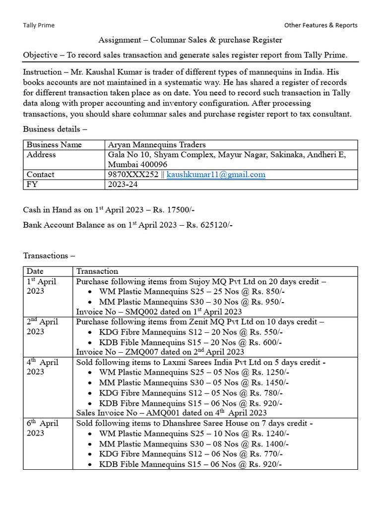 Tally Prime: Other Features & Reports | PDF | Economies | Business