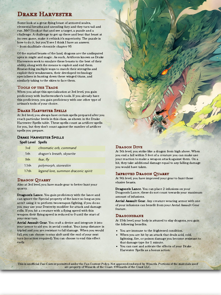 Artificer - Drake Harvester - GM Binder | PDF