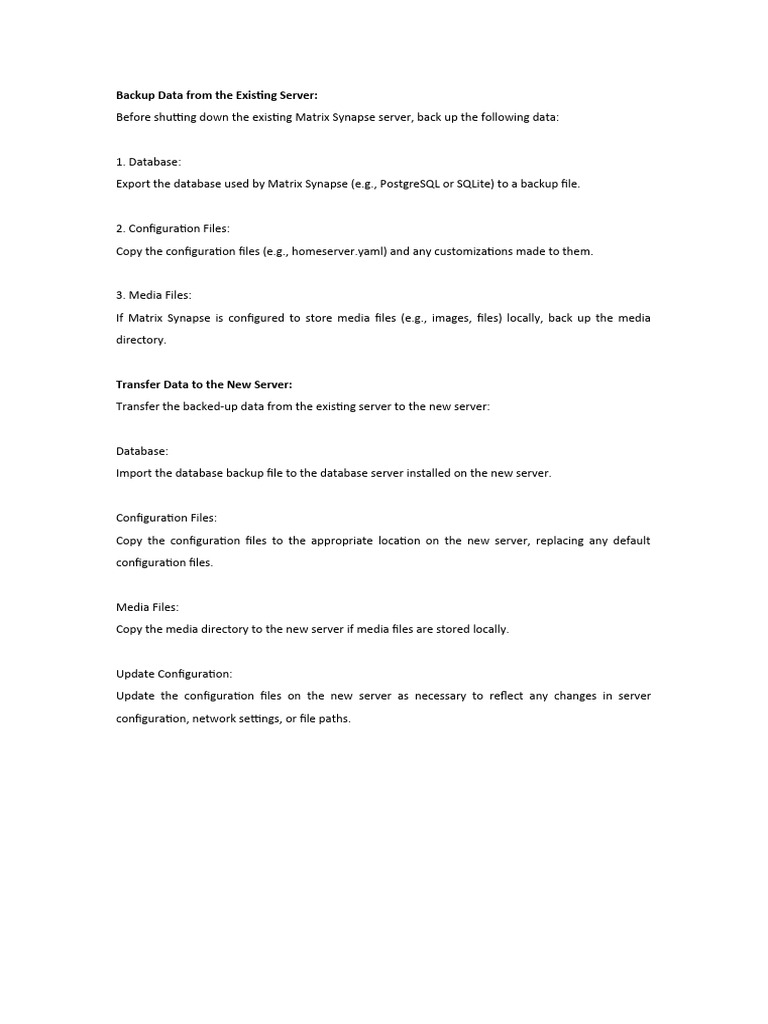 Matrix Synapse Server Data Backup Guide | PDF