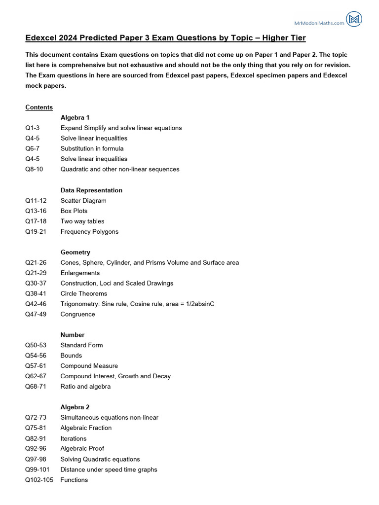 Edexcel june 2024 predicted paper 3 exam questions by topic pdf