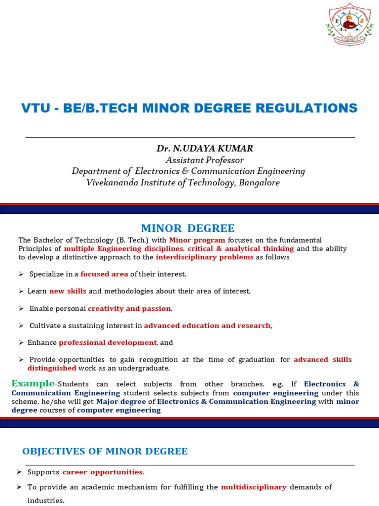 VTU B.Tech Minor Degree Regulations | PDF | Academic Degree | Engineering