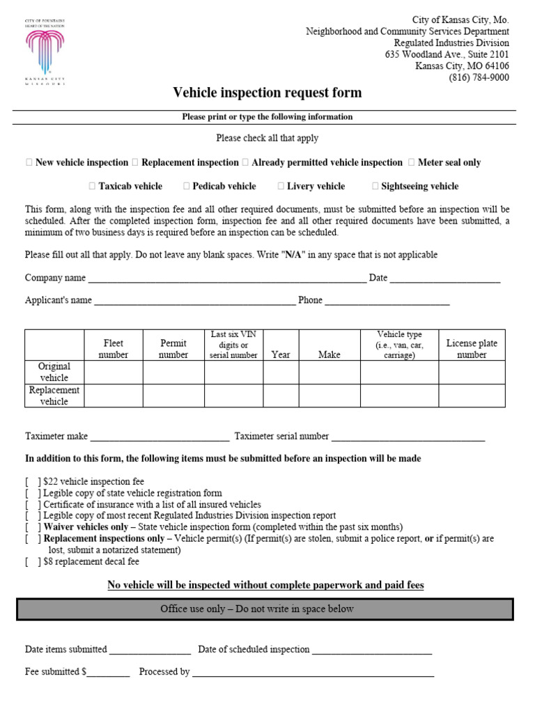 Kansas City Vehicle Inspection Form | PDF | Land Transport | Transport
