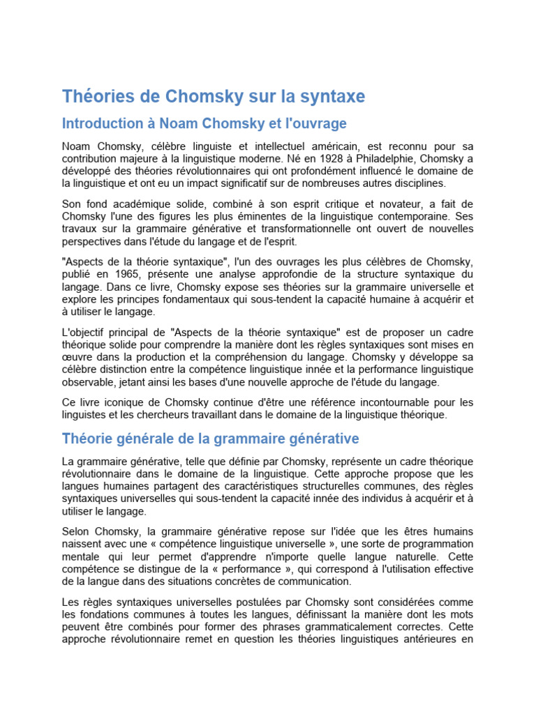 Théories syntaxiques de Chomsky | PDF | Linguistique | Noam Chomsky