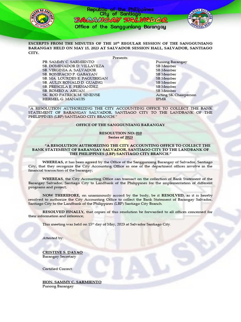 Resolution for Bank Statement Collection | PDF | Accounting | Philippines